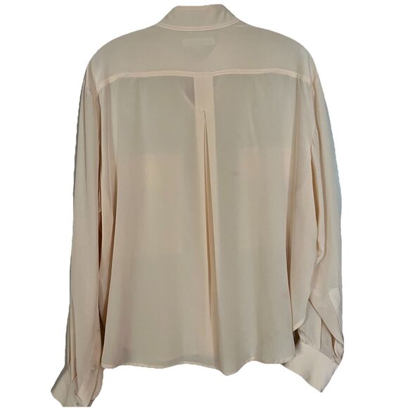 Frame 100% Silk Long Sleeve Button Down Blouse, Patch Pockets Ivory Size Small - Picture 2 of 15